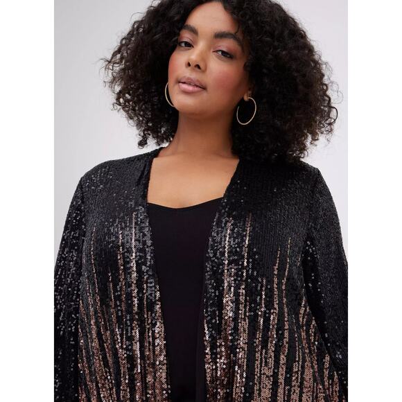 TORRID Hi-Lo Ombre Kimono - Sequin Black & Gold Sz 3X NWT {3O42} - Picture 2 of 4